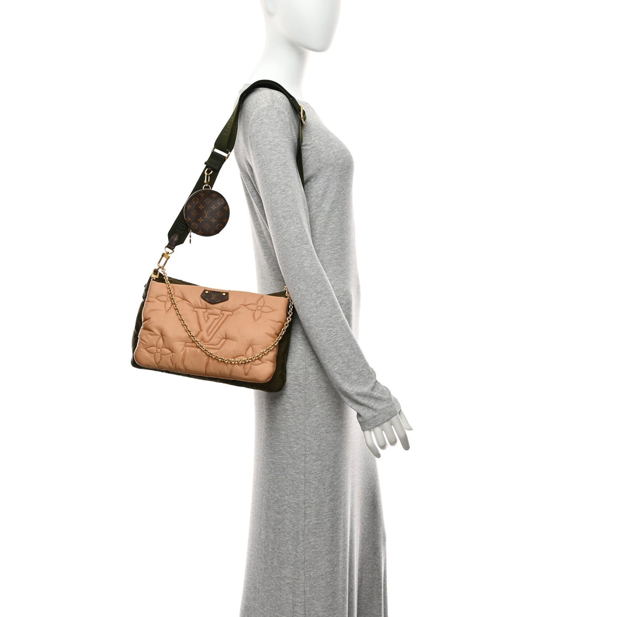 Econyl Monogram Pillow Maxi Multi Pochette Accessories Kaki Beige