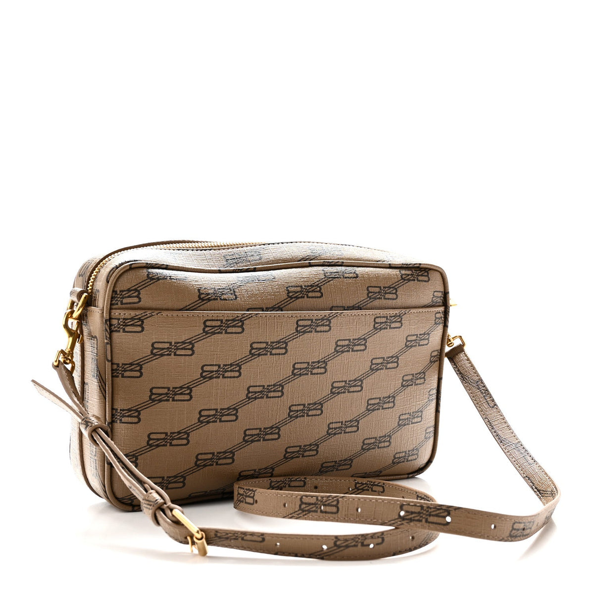 Coated Canvas BB Monogram Medium Signature Camera Bag Beige Brown