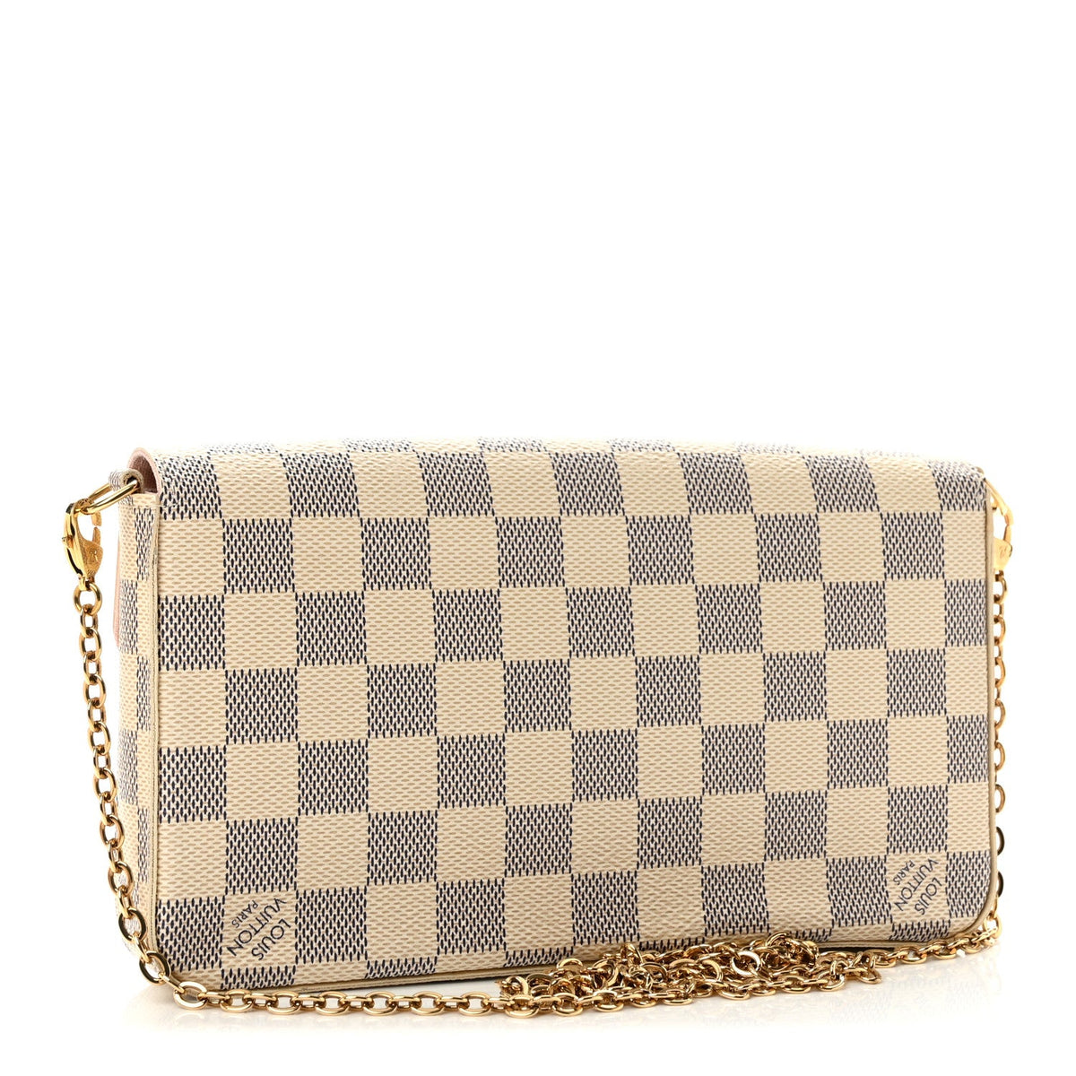 Damier Azur Pochette Felicie Chain Wallet Rose Ballerine