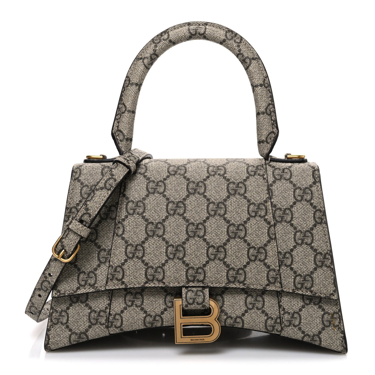 X GUCCI GG Supreme Monogram Small Hourglass Top Handle Bag Beige Ebony
