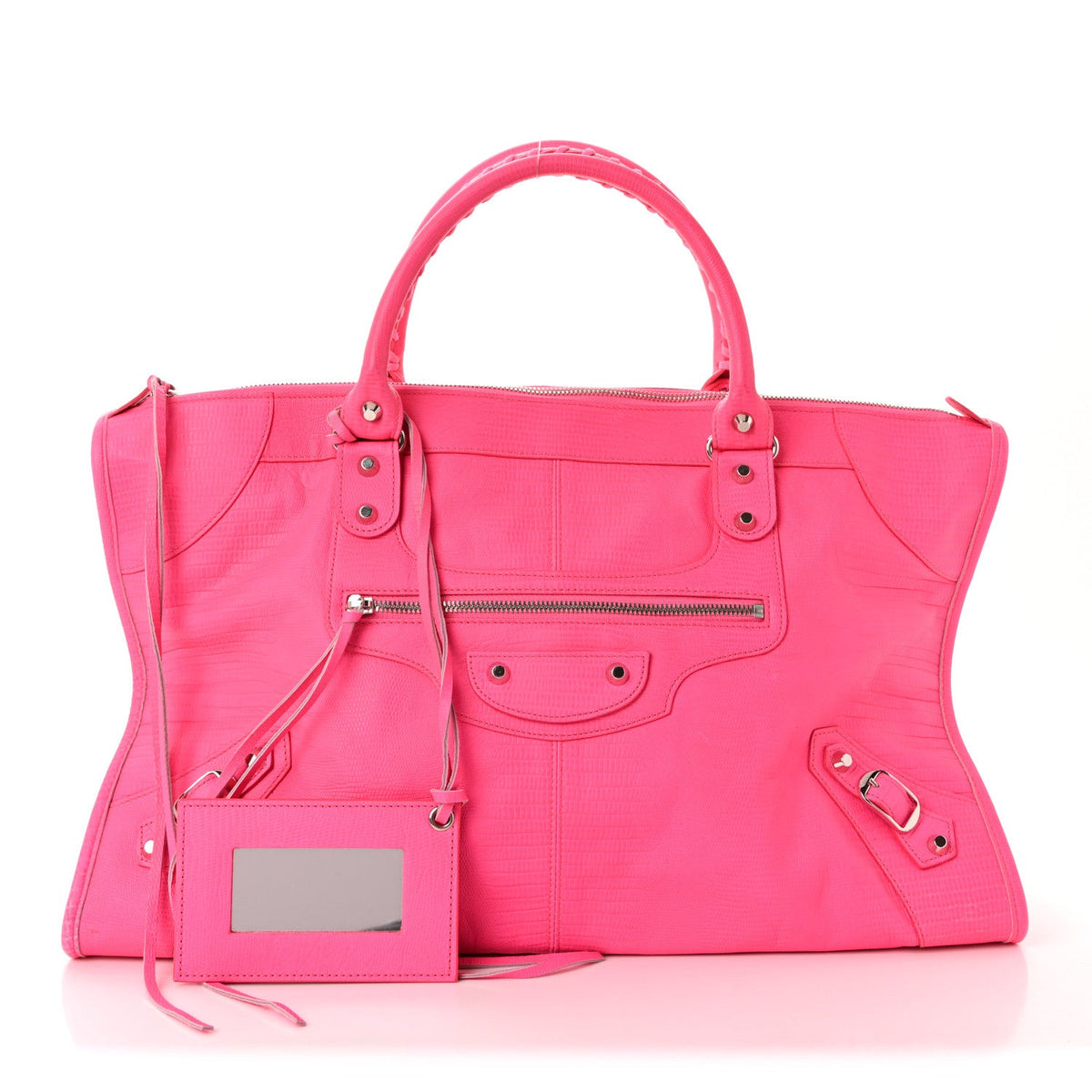 Calfskin Lizard Embossed Silver Hardware Work Rose Fluo
