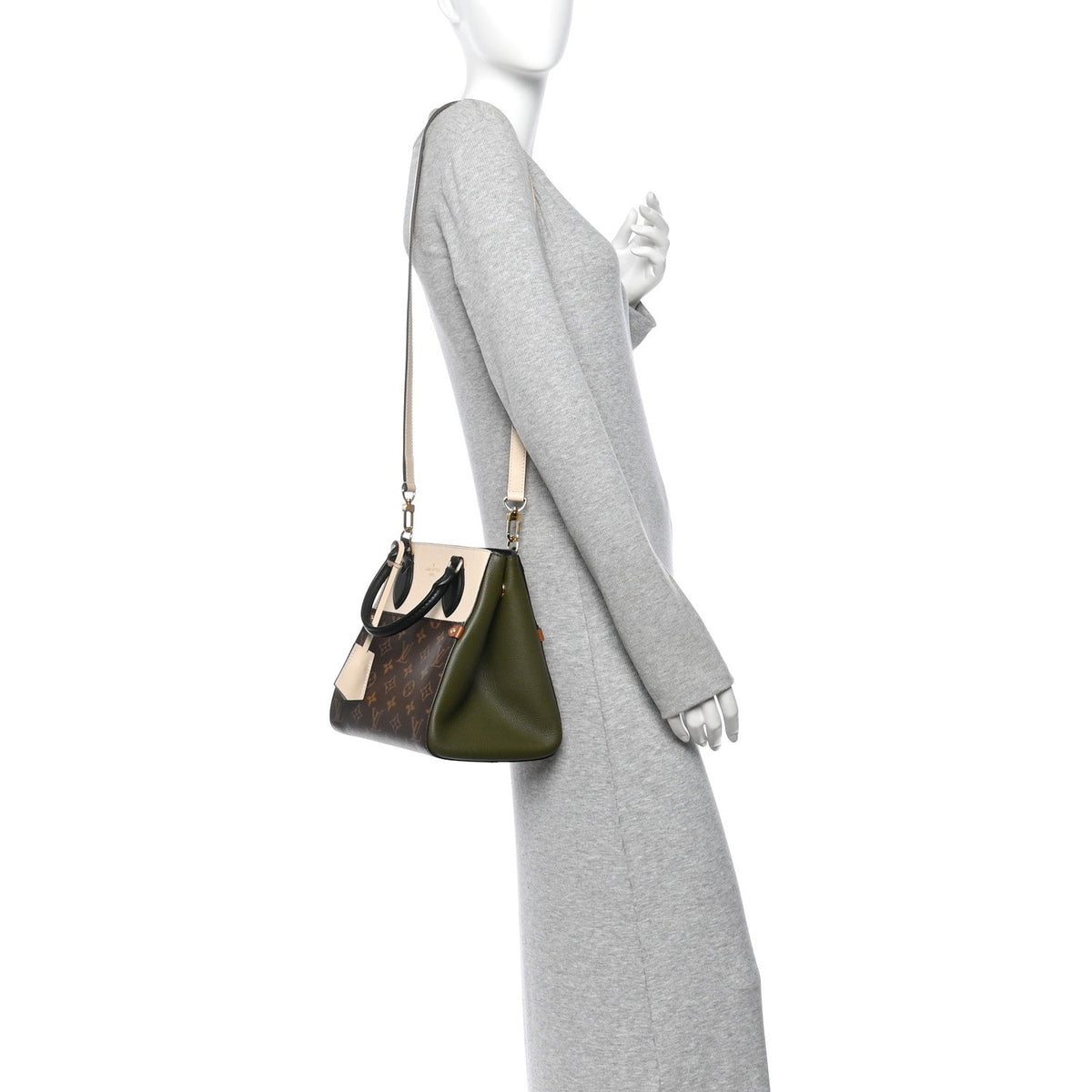 Calfskin Monogram Fold Tote PM Cream Khaki Black