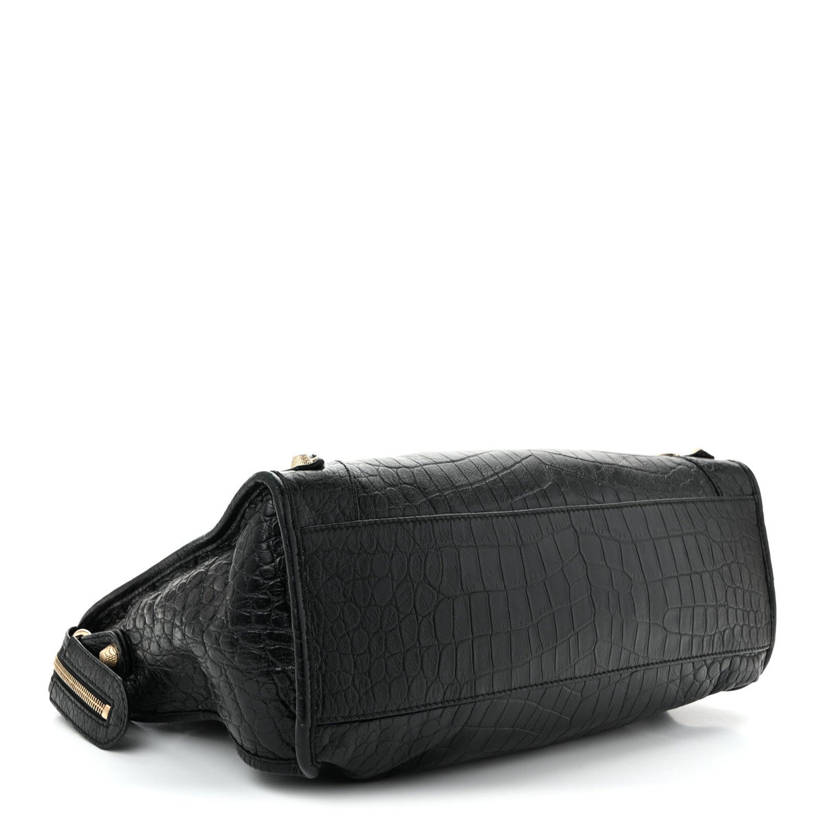 Calfskin Crocodile Embossed Giant 12 Gold Hardware City Black