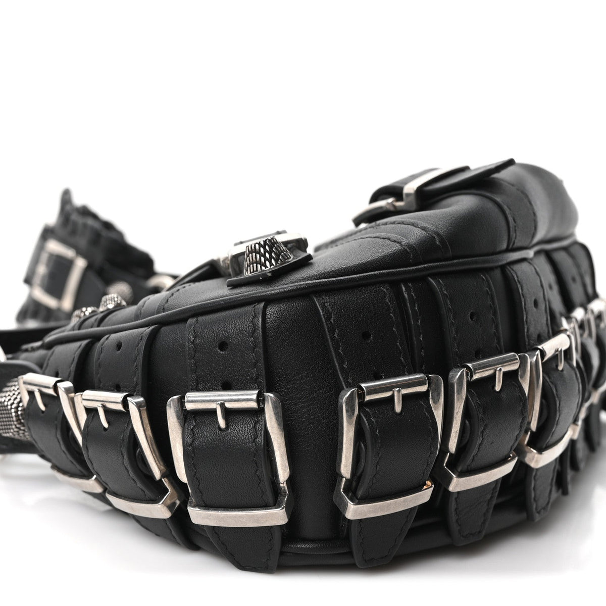 Smooth Calfskin Buckles Le Cagole Shoulder Bag XS Black