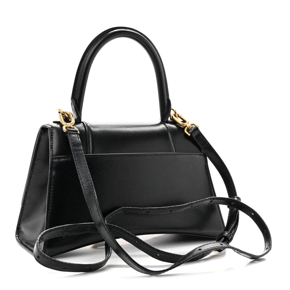 Shiny Box Calfskin Small Hourglass Top Handle Bag Black
