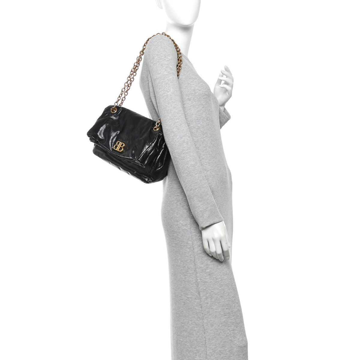 Arena Calfskin Small Monaco Chain Shoulder Bag Black