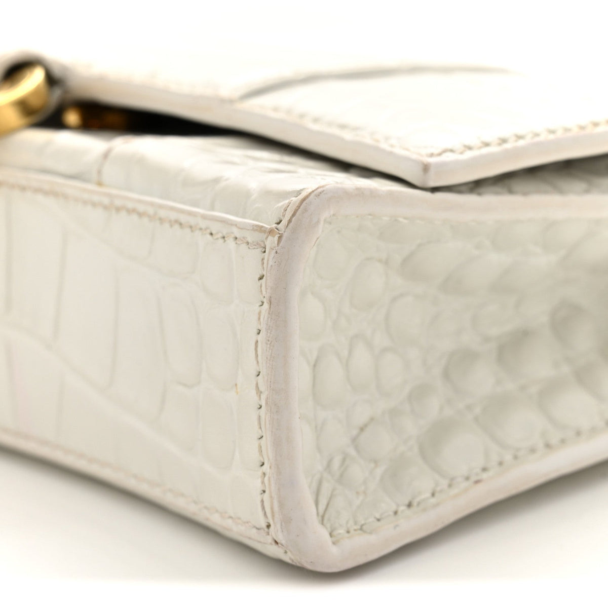 Shiny Calfskin Crocodile Embossed Hourglass Chain Bag White