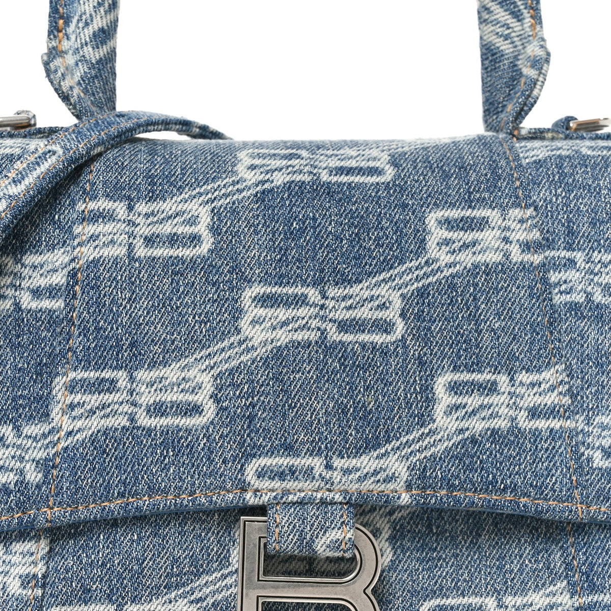 Denim BB Monogram Small Hourglass Top Handle Bag Blue