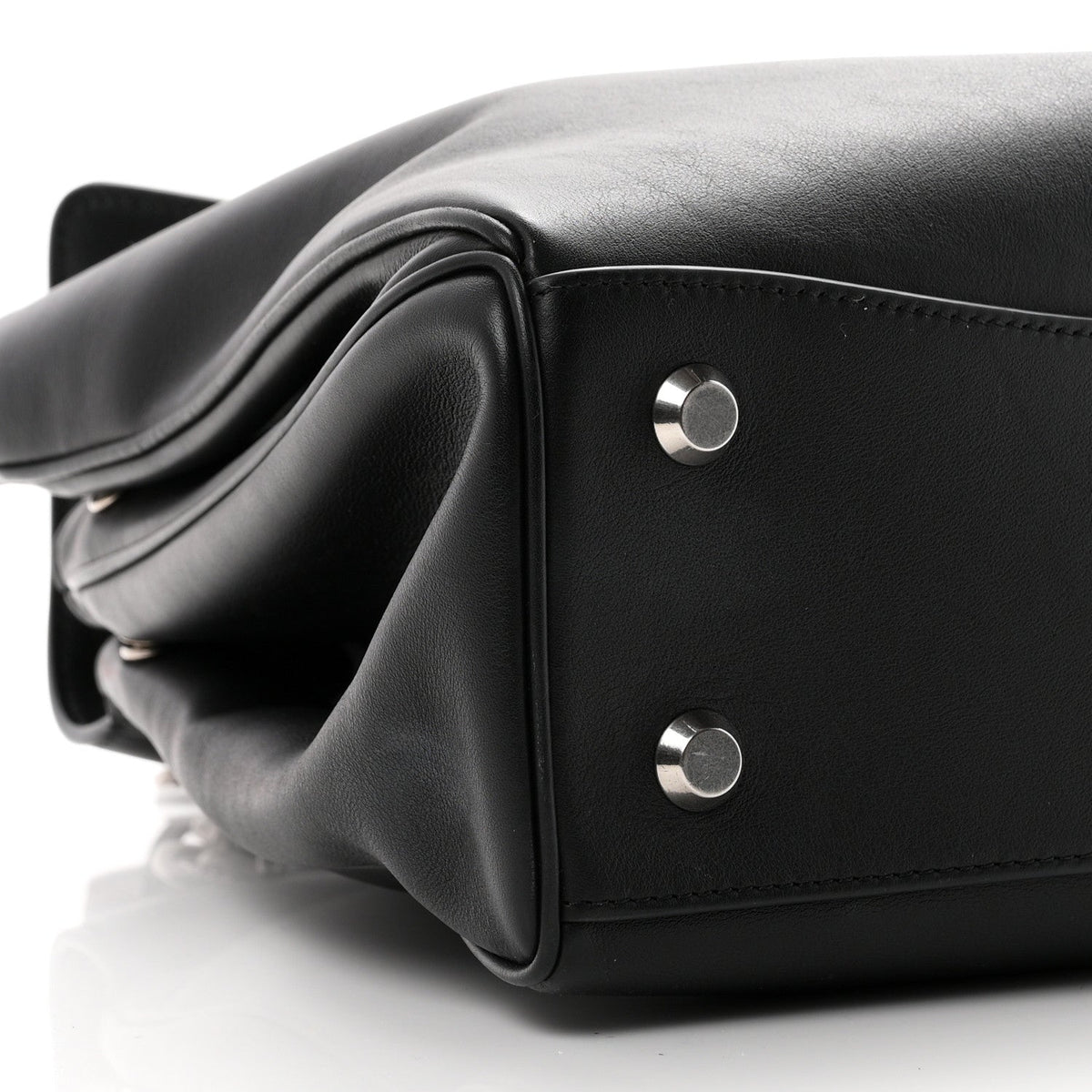 Natural Smooth Calfskin Medium Rodeo Top Handle Handbag Black