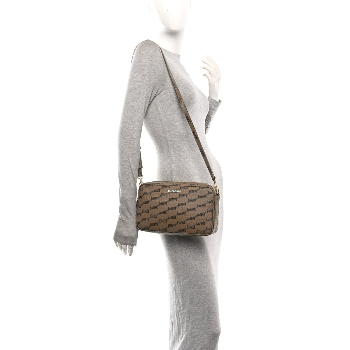 Coated Canvas BB Monogram Medium Signature Camera Bag Beige Brown