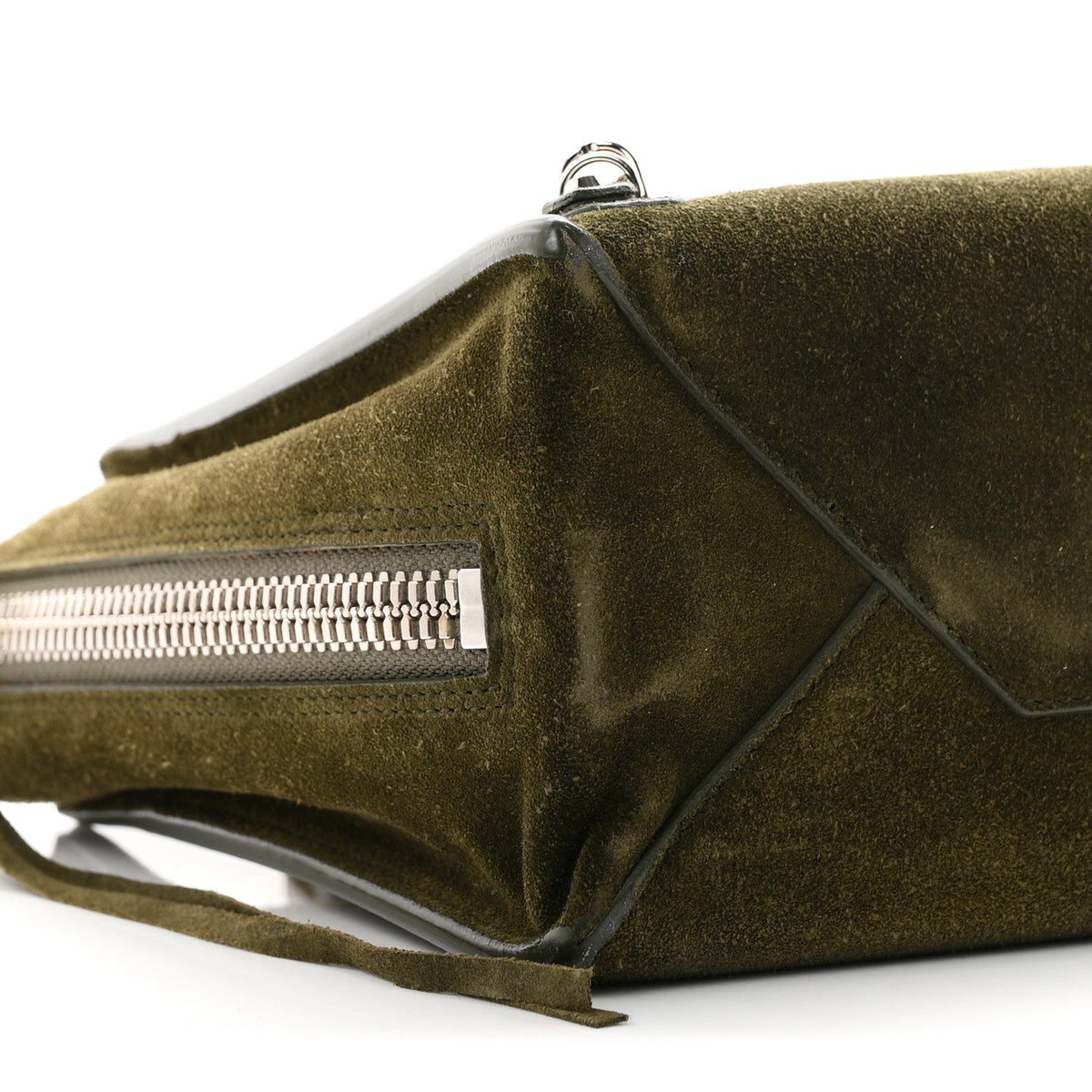 Baby Daim Calf Suede Papier Mini A4 Zip Around Tote Vert Militaire
