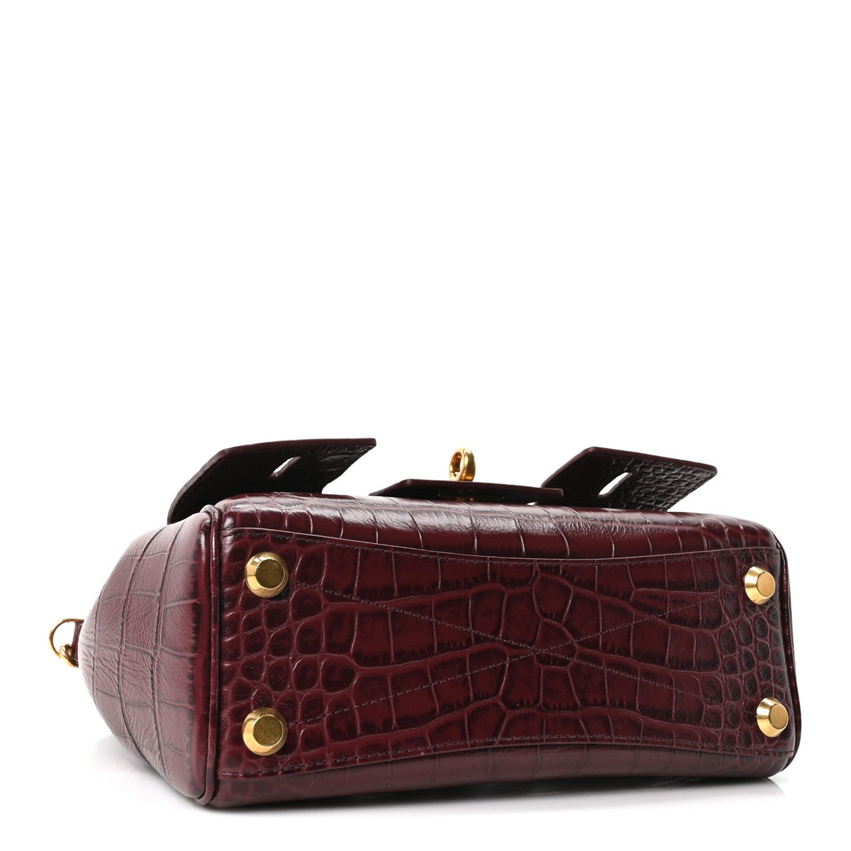 Calfskin Crocodile Embossed Mini Bel Air Carry All Bag Dark Burgundy