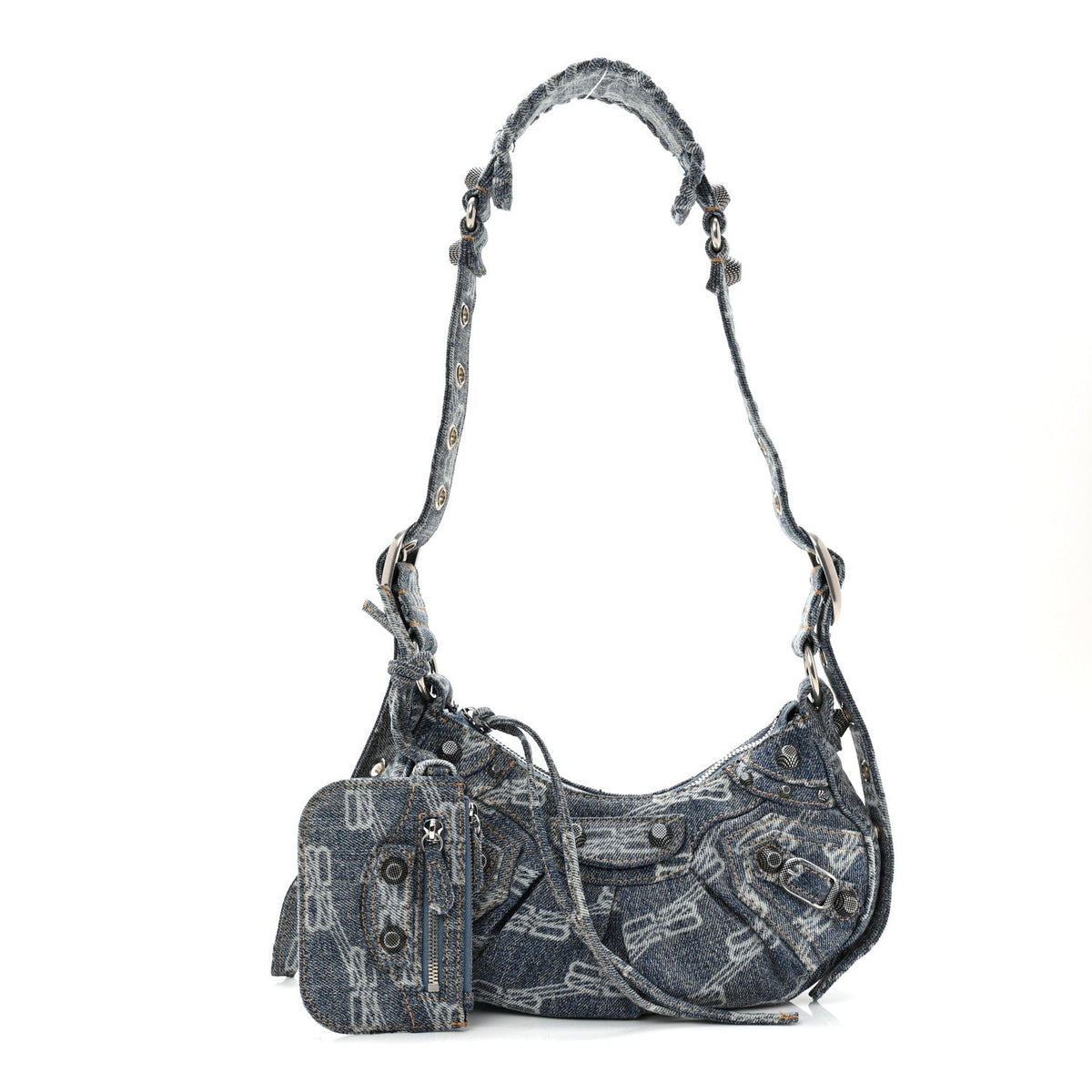 Denim BB Monogram Le Cagole Shoulder Bag XS Blue