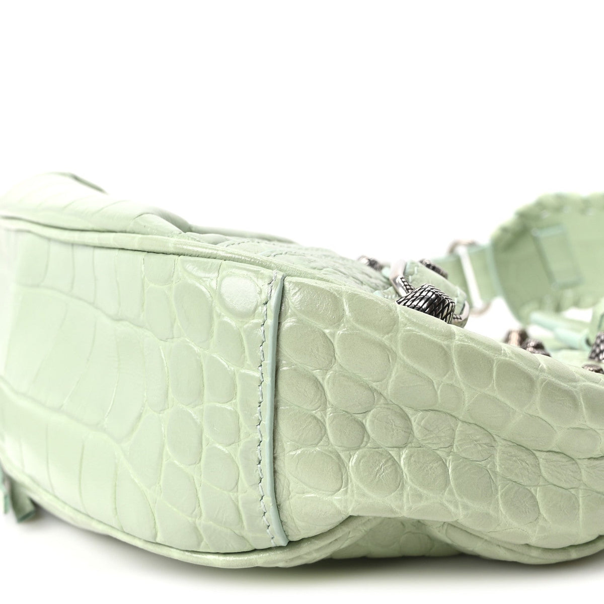 Extra Supple Calfskin Crocodile Embossed Le Cagole Shoulder Bag XS Light Green