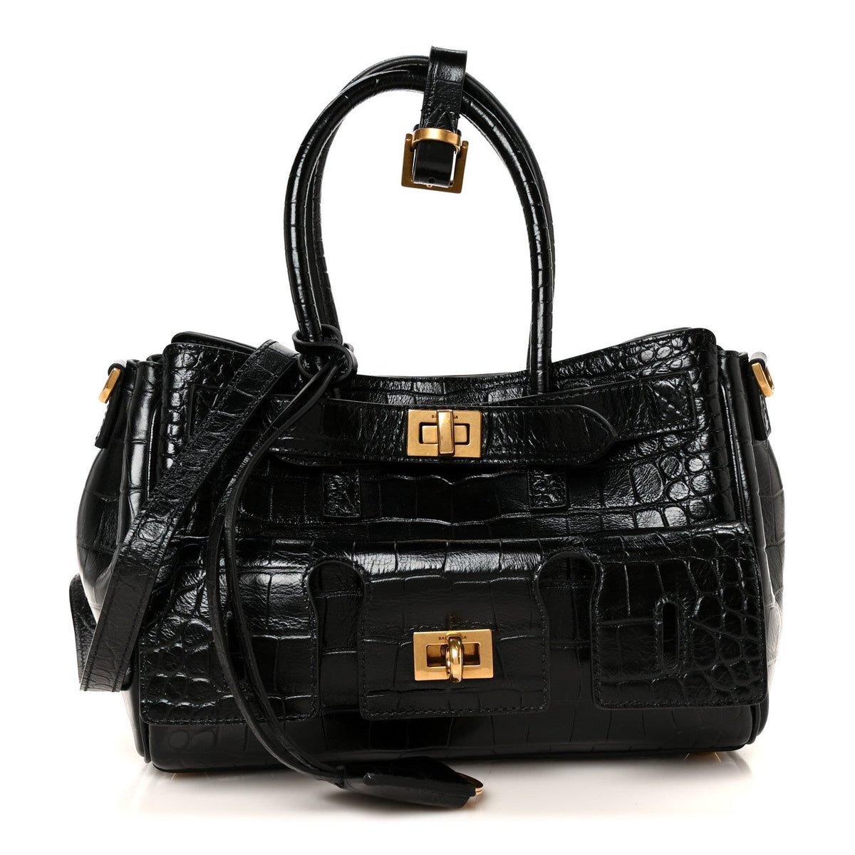 Calfskin Crocodile Embossed Mini Bel Air Carry All Bag Black