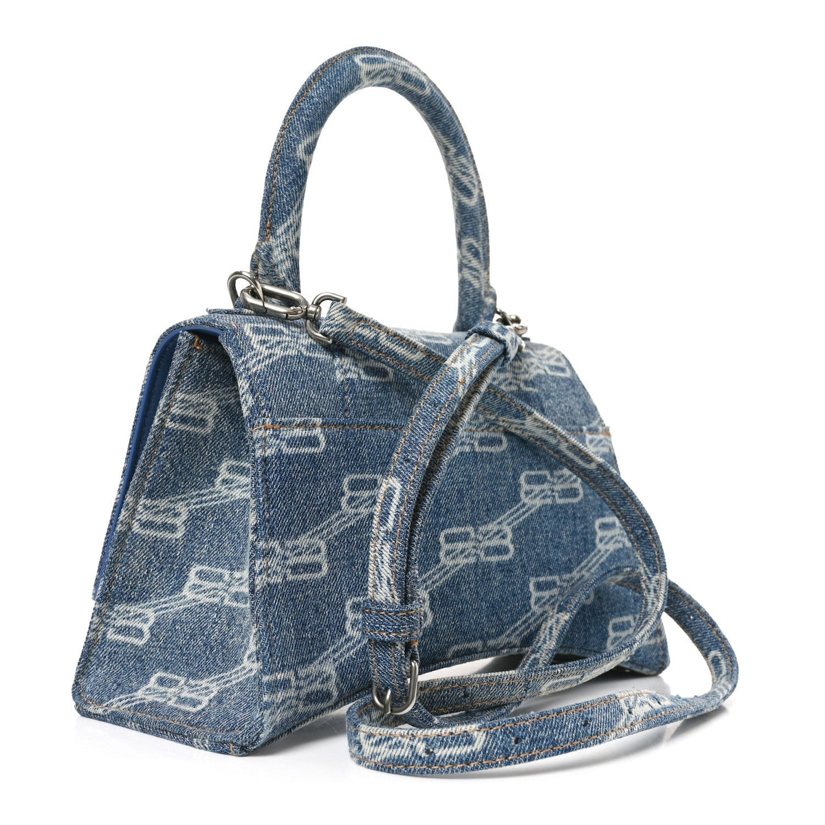 Denim BB Monogram Small Hourglass Top Handle Bag Blue