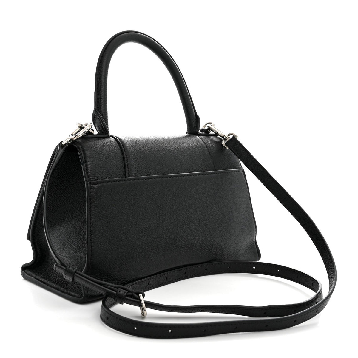 Grained Calfskin Small Hourglass Top Handle Bag Black