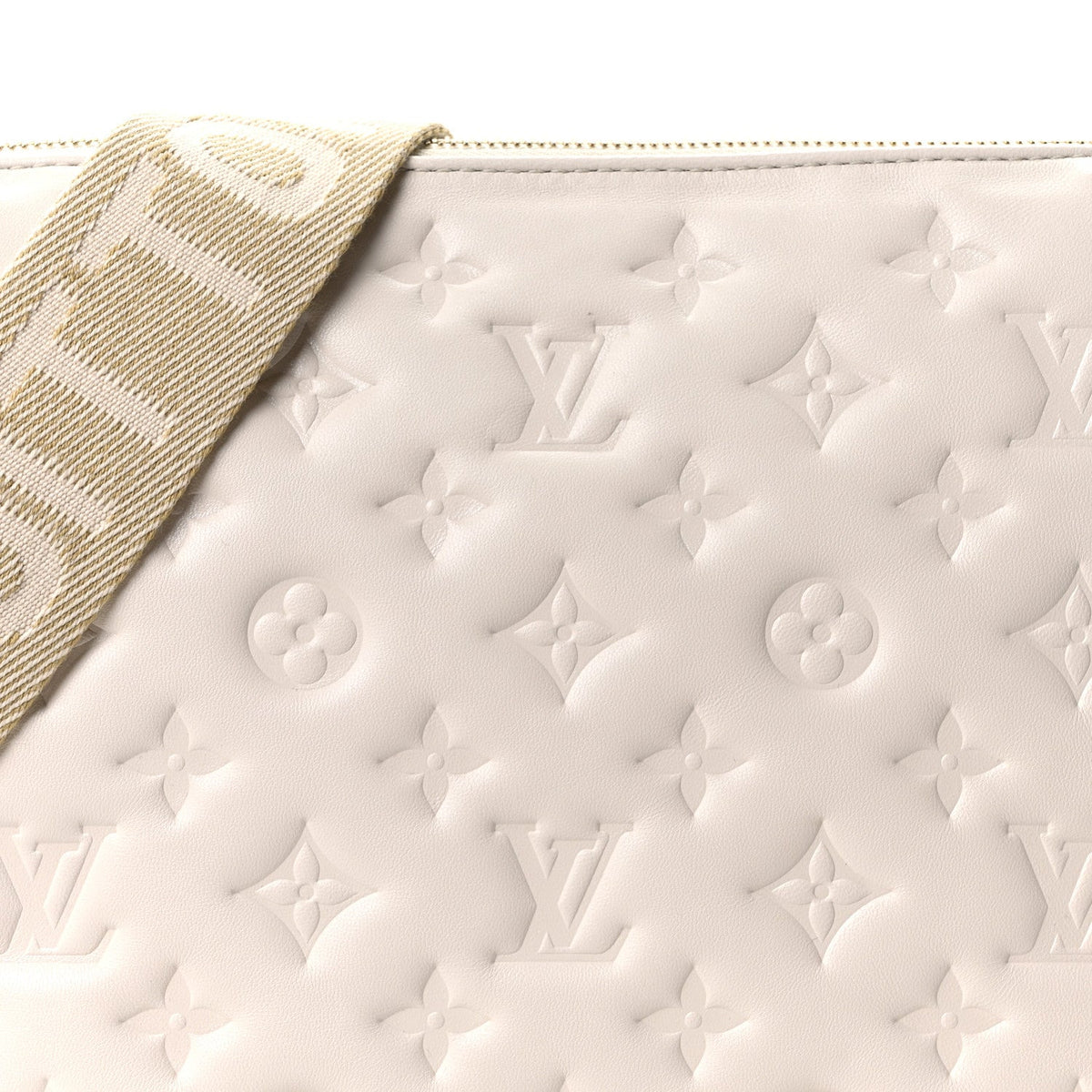 Lambskin Embossed Monogram Coussin PM Beige Cream