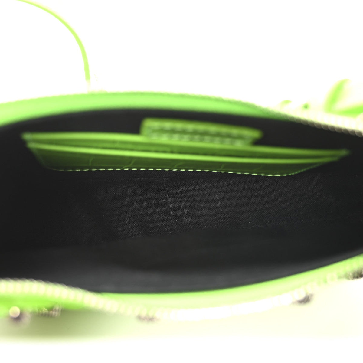 Extra Supple Calfskin Crocodile Embossed Le Cagole Mini Purse With Chain Acid Green