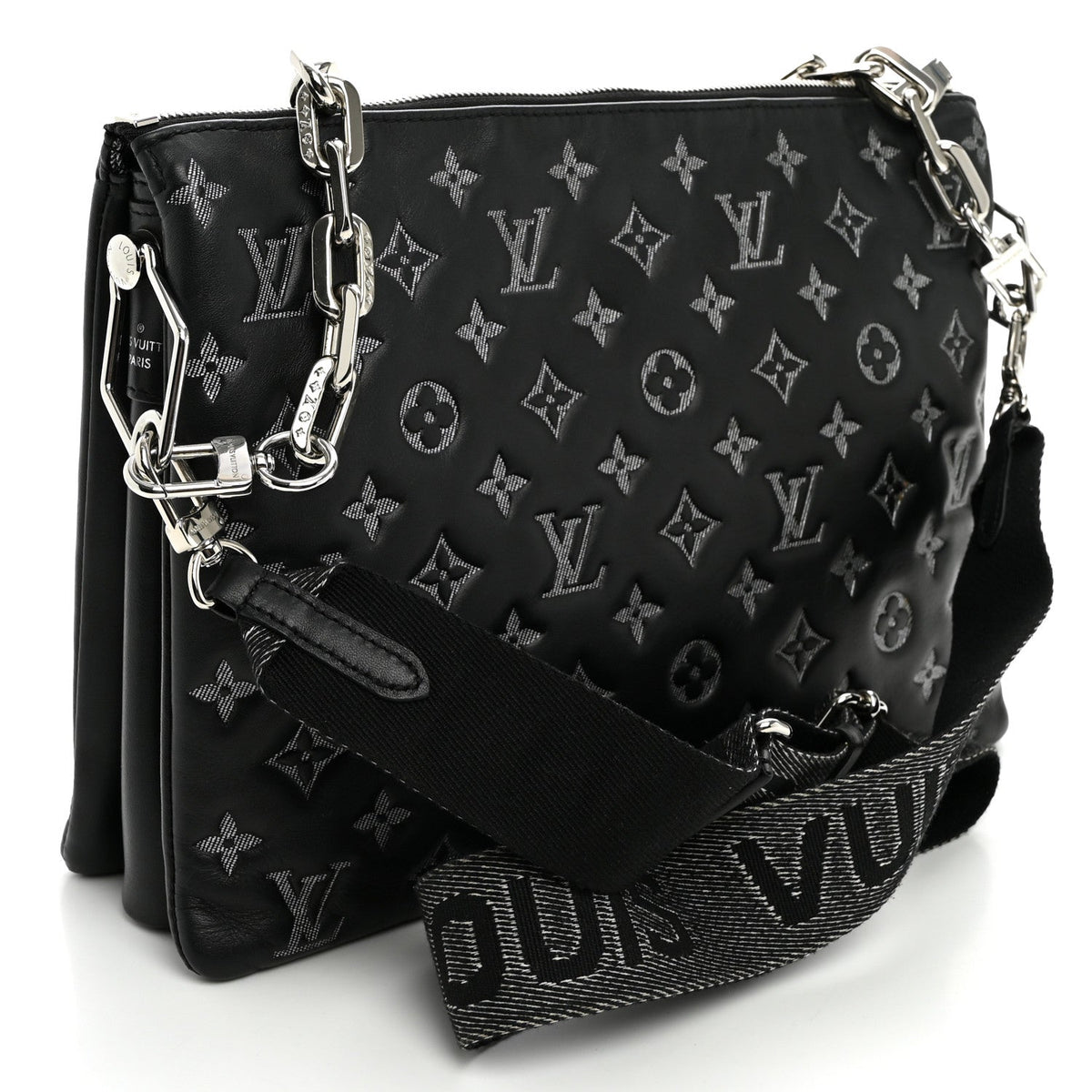 Lambskin Embossed Monogram Coussin MM Black Gray