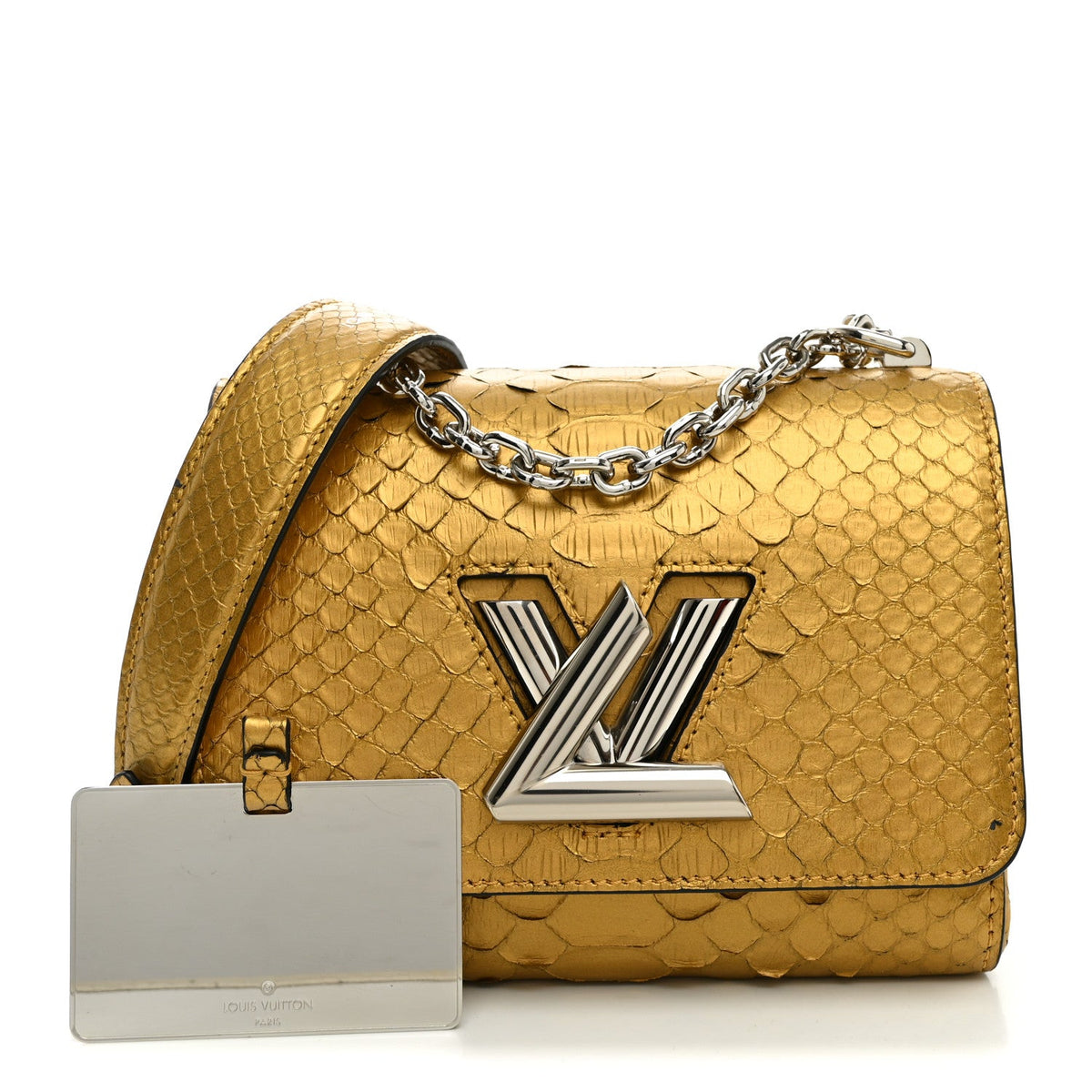 Metallic Snakeskin Twist Shoulder Bag PM Gold