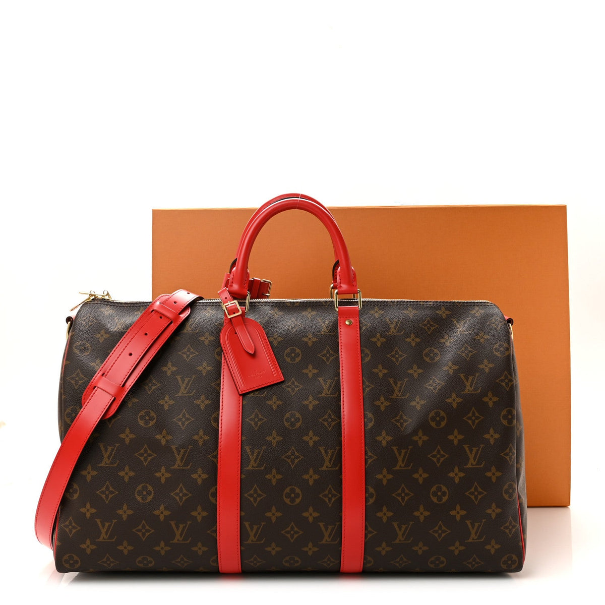 Calfskin Monogram Keepall Bandouliere 50 Coquelicot