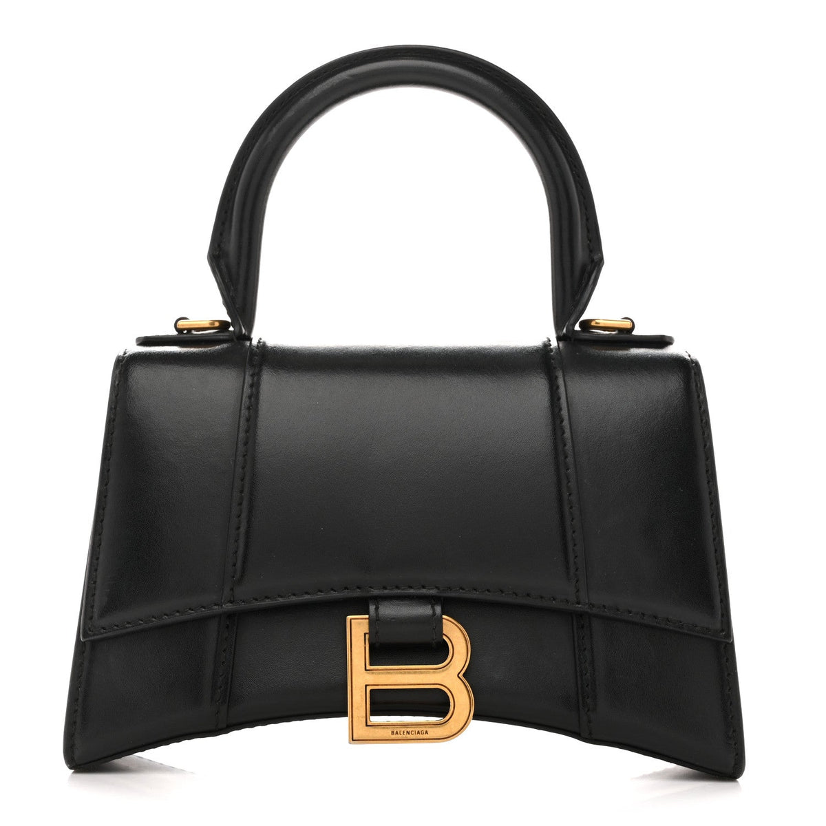 Shiny Box Calfskin Hourglass Top Handle Bag XS Black