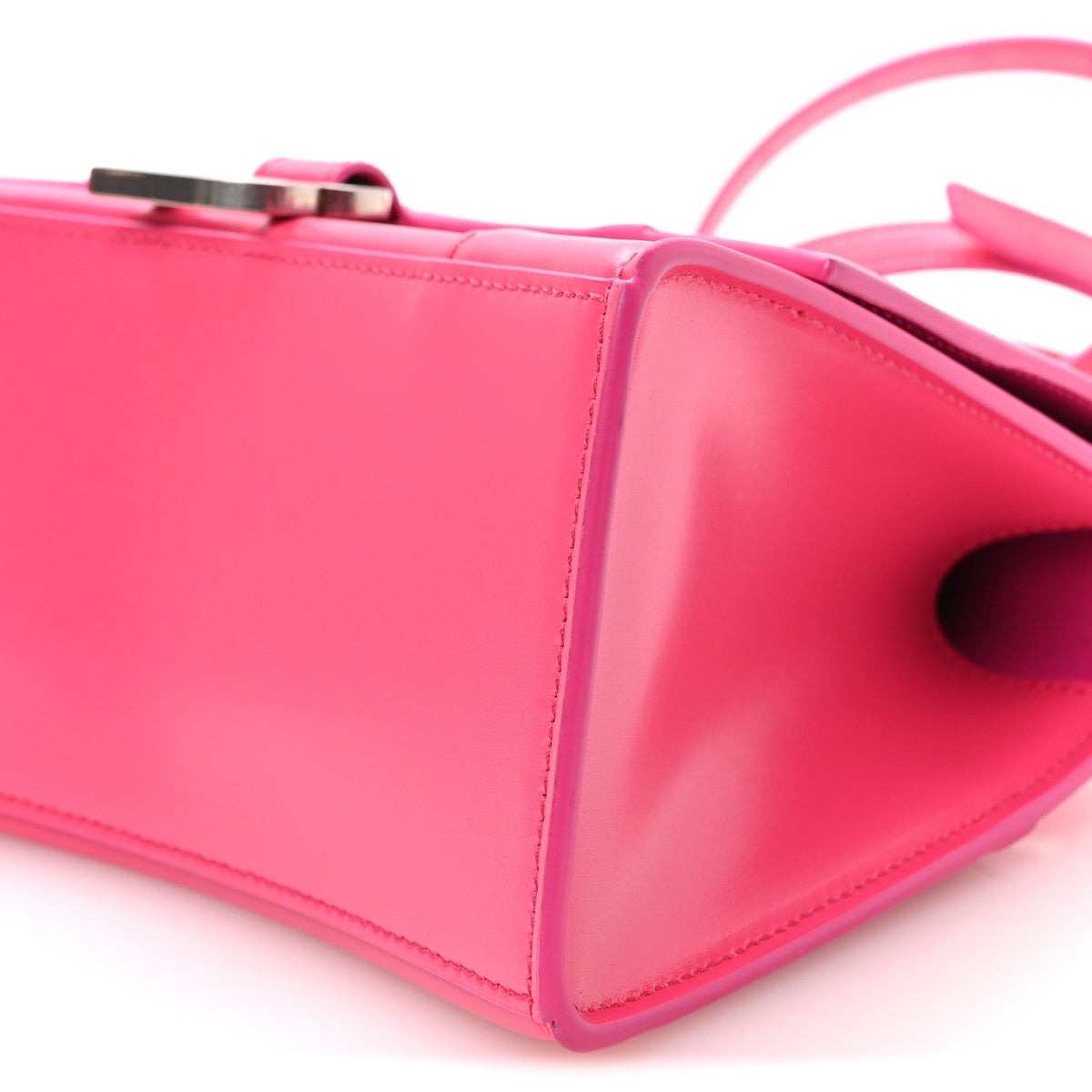 Shiny Box Calfskin Small Hourglass Top Handle Bag Acid Fuchsia