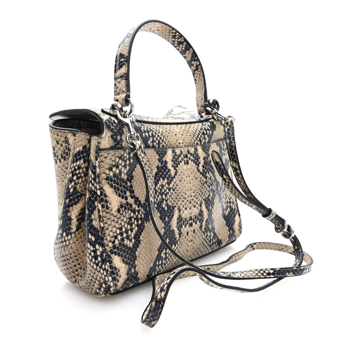 Snakeskin Embossed Calfskin Mini Rodeo Top Handle Handbag Natural