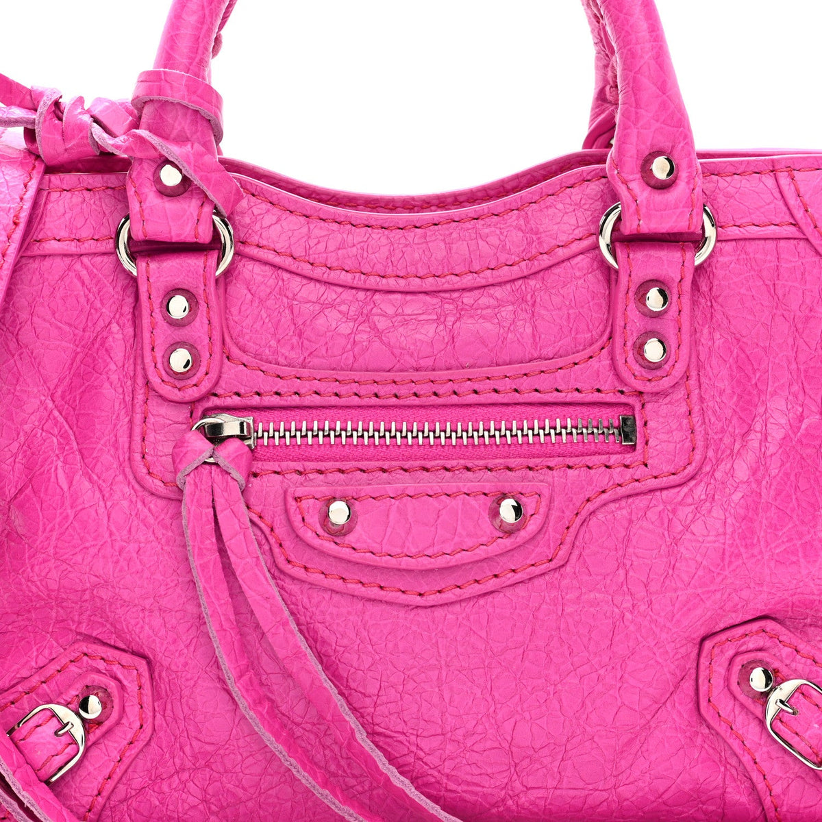 Agneau Classic Silver Hardware Nano City Fuchsia