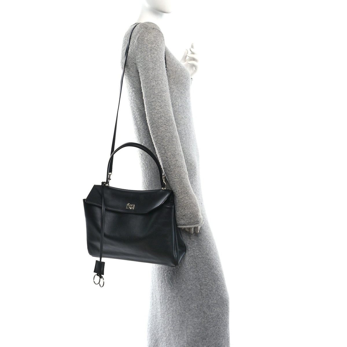 Natural Smooth Calfskin Medium Rodeo Top Handle Handbag Black
