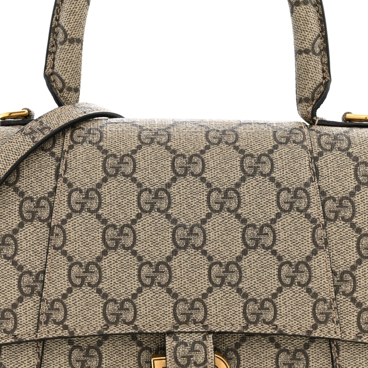 X GUCCI GG Supreme Monogram Small Hourglass Top Handle Bag Beige Ebony