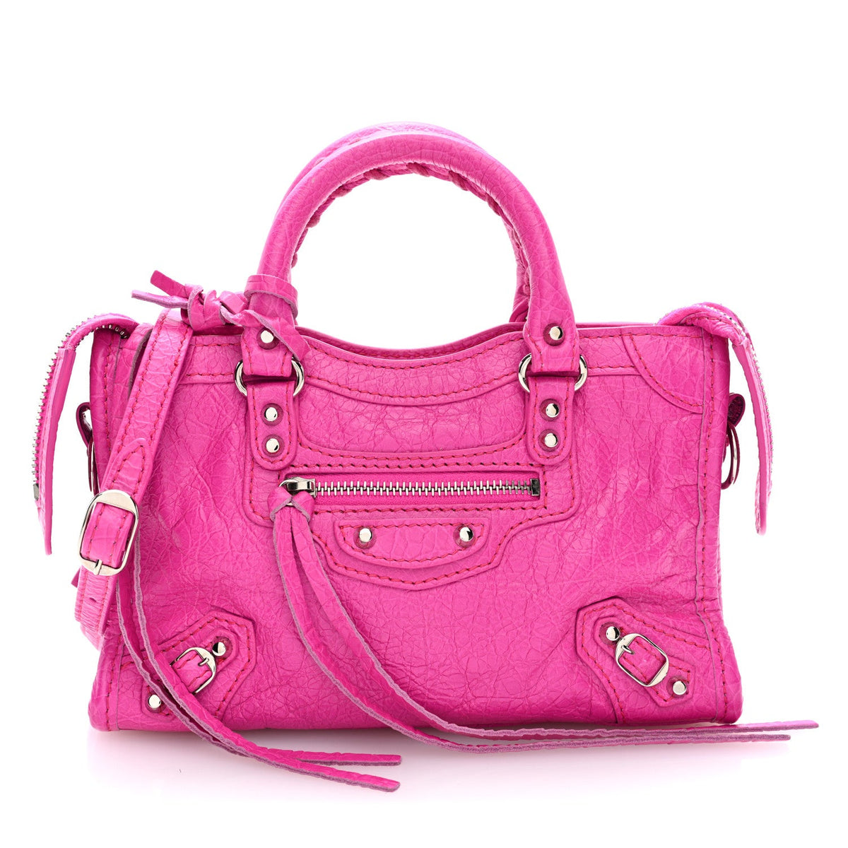 Agneau Classic Silver Hardware Nano City Fuchsia