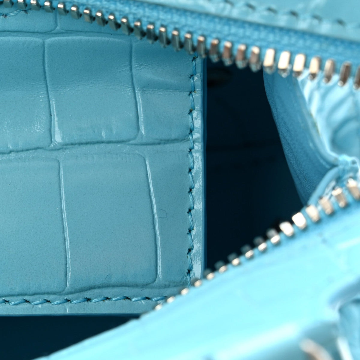 Calfskin Crocodile Embossed Neo Classic Silver Hardware Nano City Crossbody Azur