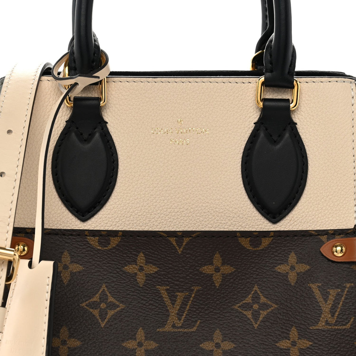 Calfskin Monogram Fold Tote PM Cream Khaki Black