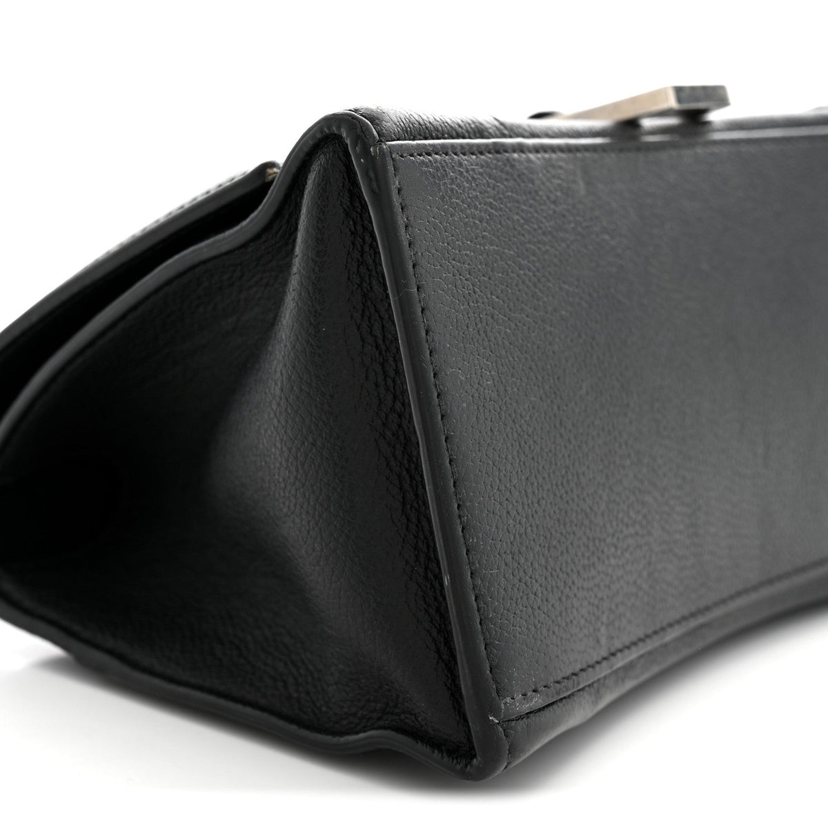 Grained Calfskin Small Hourglass Top Handle Bag Black