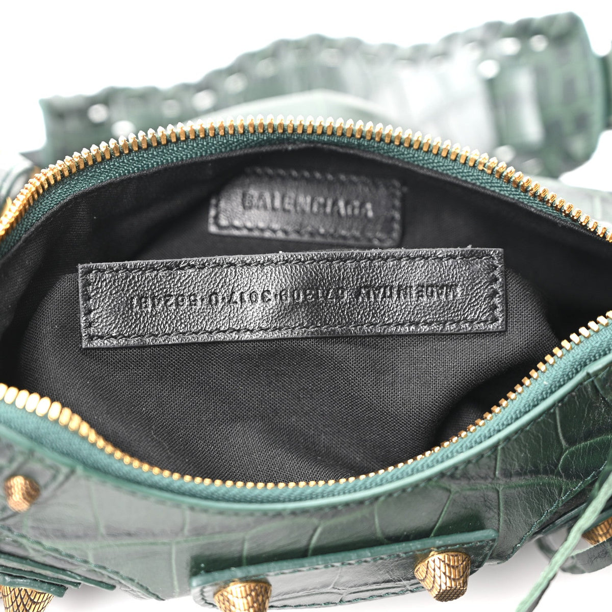 Extra Supple Calfskin Crocodile Embossed Le Cagole Shoulder Bag XS Forest Green