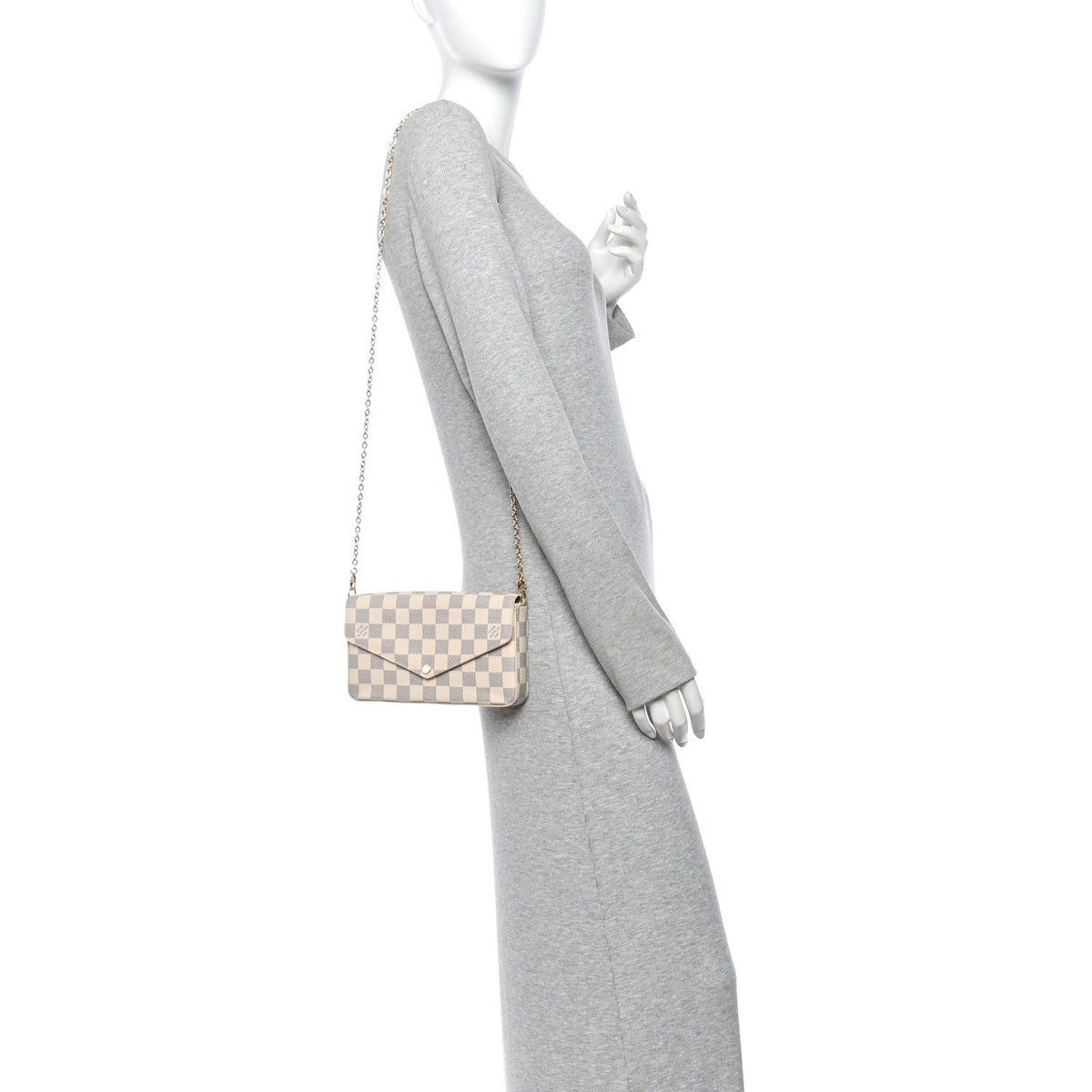 Damier Azur Pochette Felicie Chain Wallet Rose Ballerine
