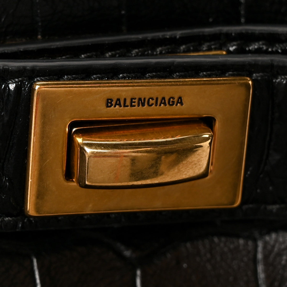 Calfskin Crocodile Embossed Mini Bel Air Carry All Bag Black