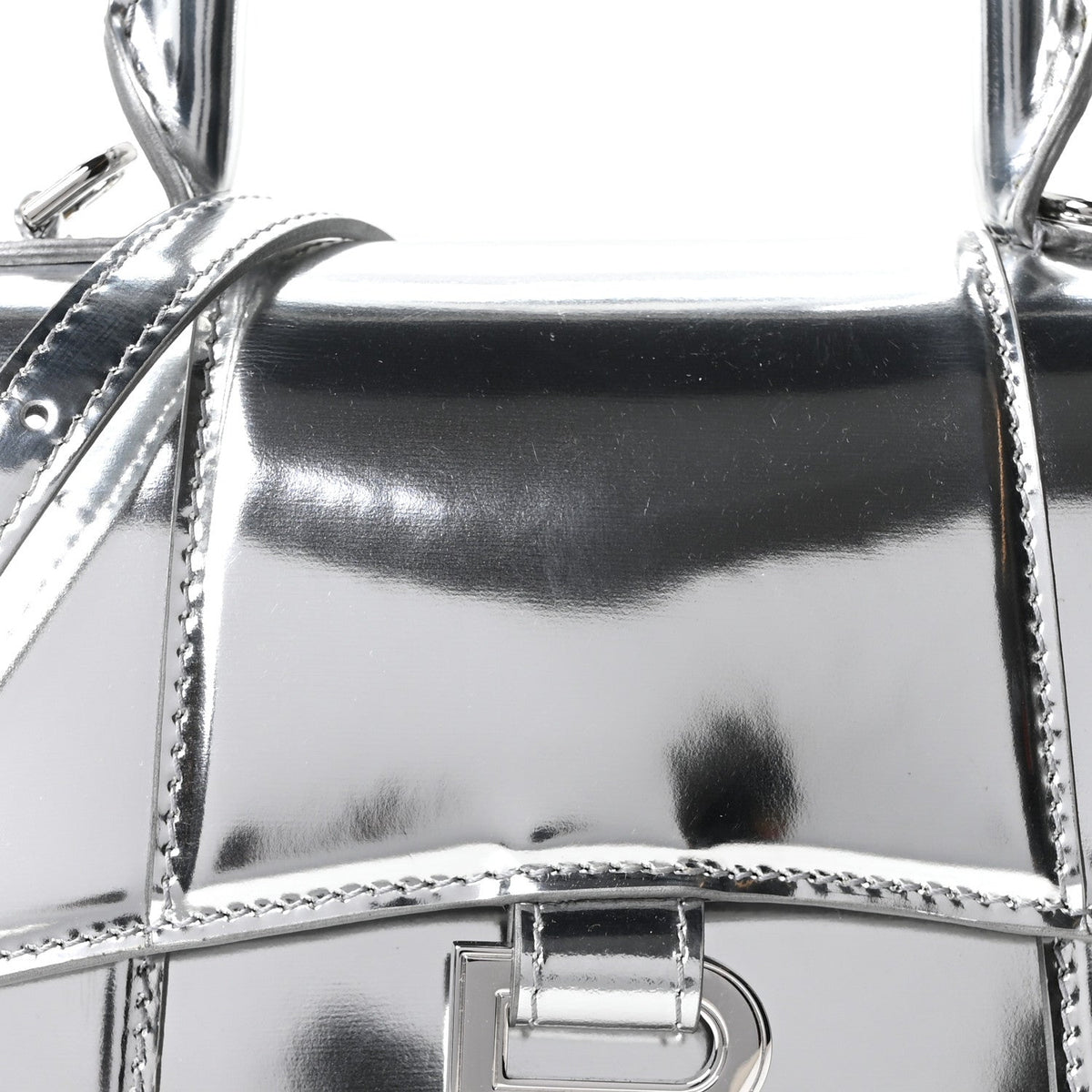 Metallic Calfskin Hourglass Top Handle Bag XS Silver