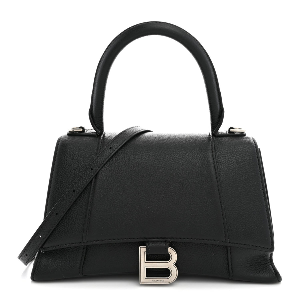 Grained Calfskin Small Hourglass Top Handle Bag Black