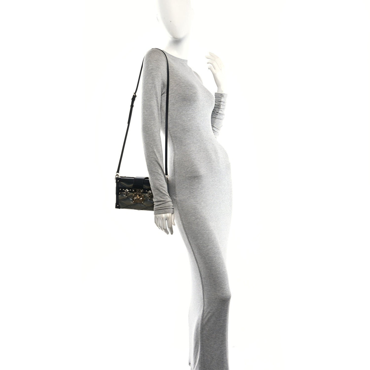 Lambskin Malletage Petite Malle Black Beige
