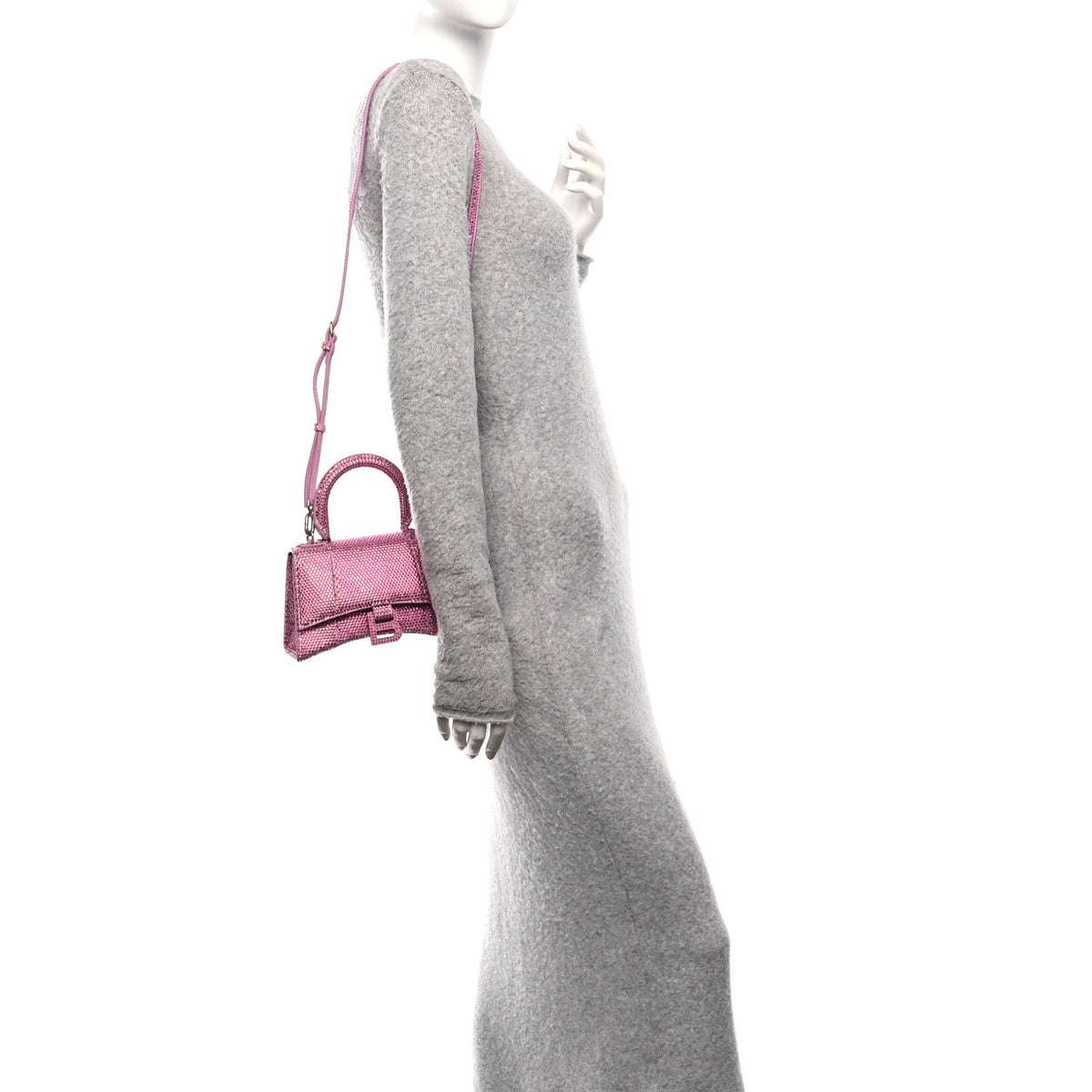 Strass Suede Hourglass Top Handle Bag XS Pink