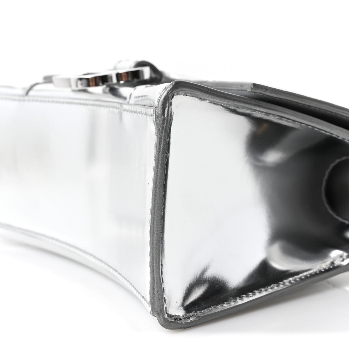 Metallic Calfskin Hourglass Top Handle Bag XS Silver