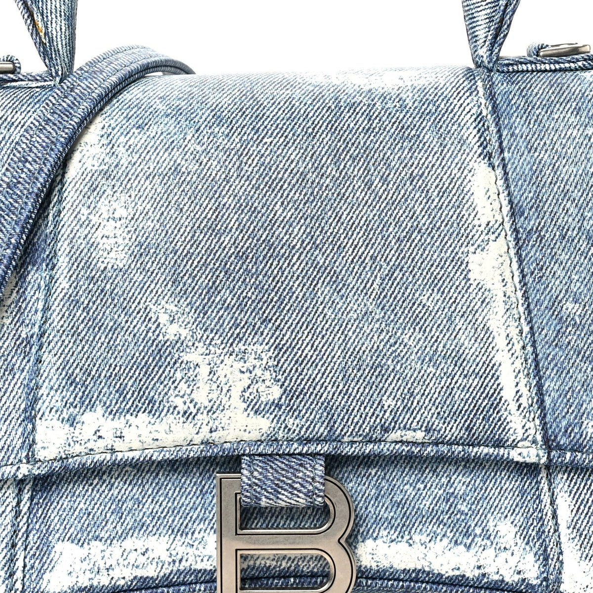 Nappa Denim Printed Small Hourglass Top Handle Bag Denim Blue