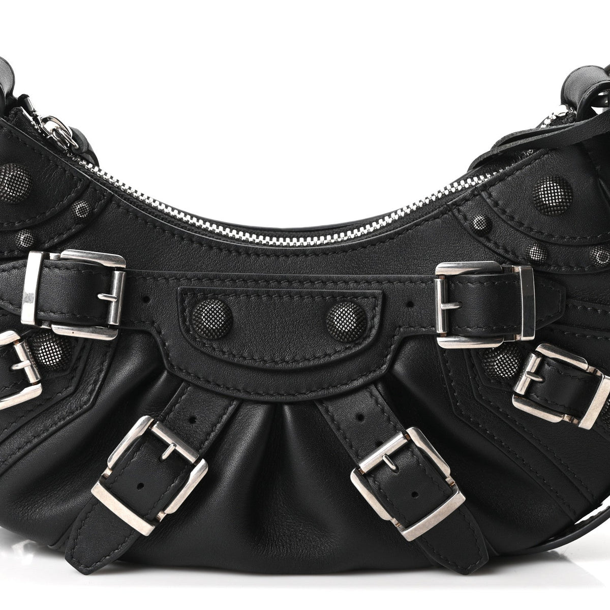 Smooth Calfskin Buckles Le Cagole Shoulder Bag XS Black