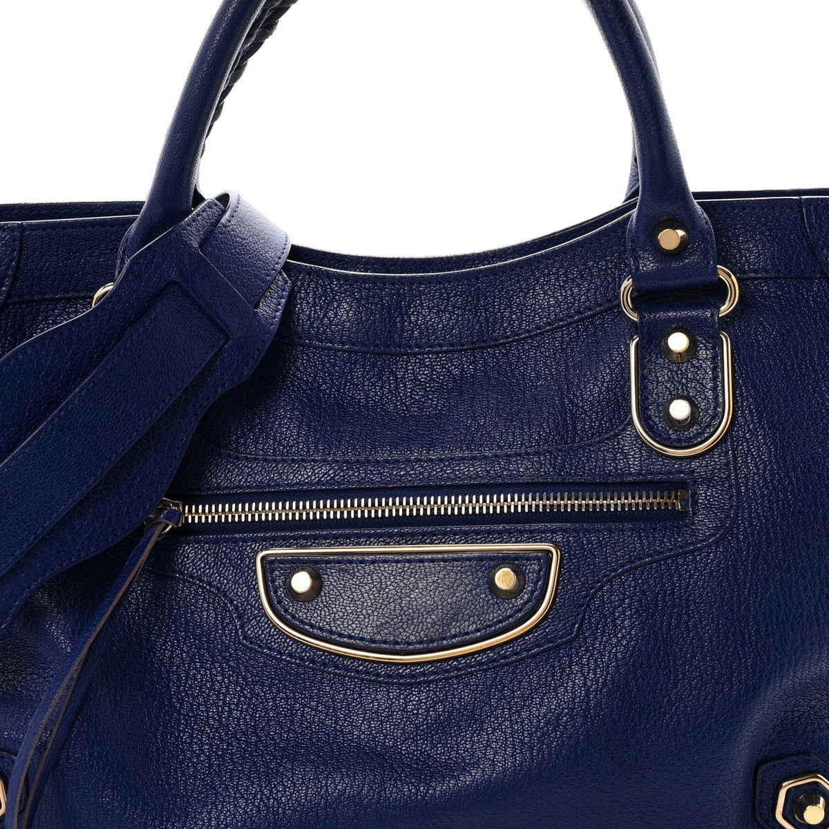 Chevre Gold Metallic Edge Hardware City Bleu Roi
