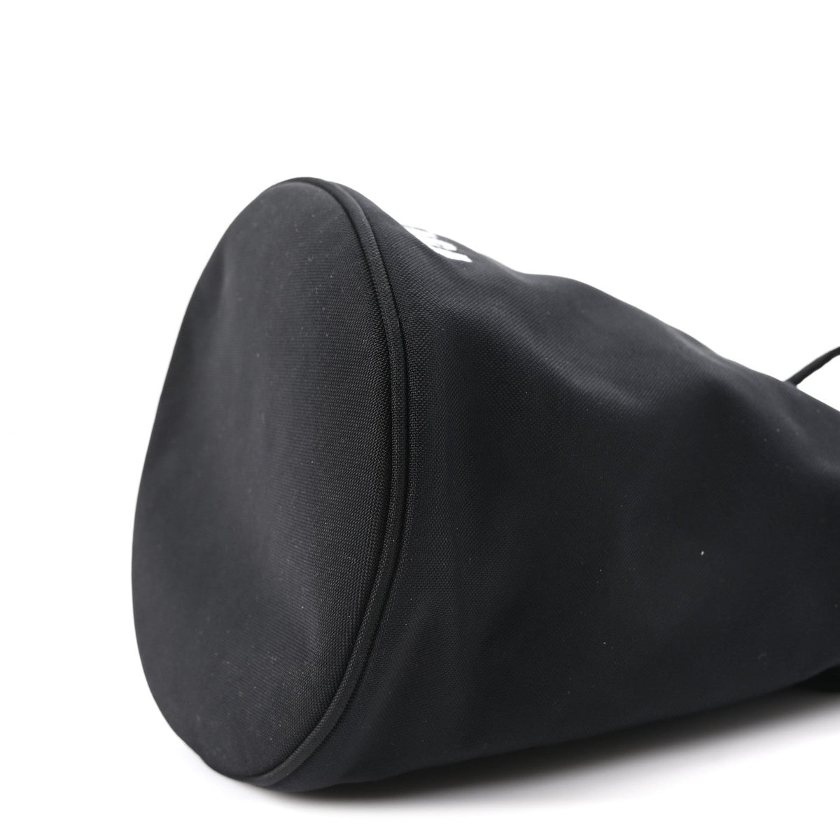 Recycled Sport Nylon Logo Embroidered Wheel Drawstring Bucket Bag Black White