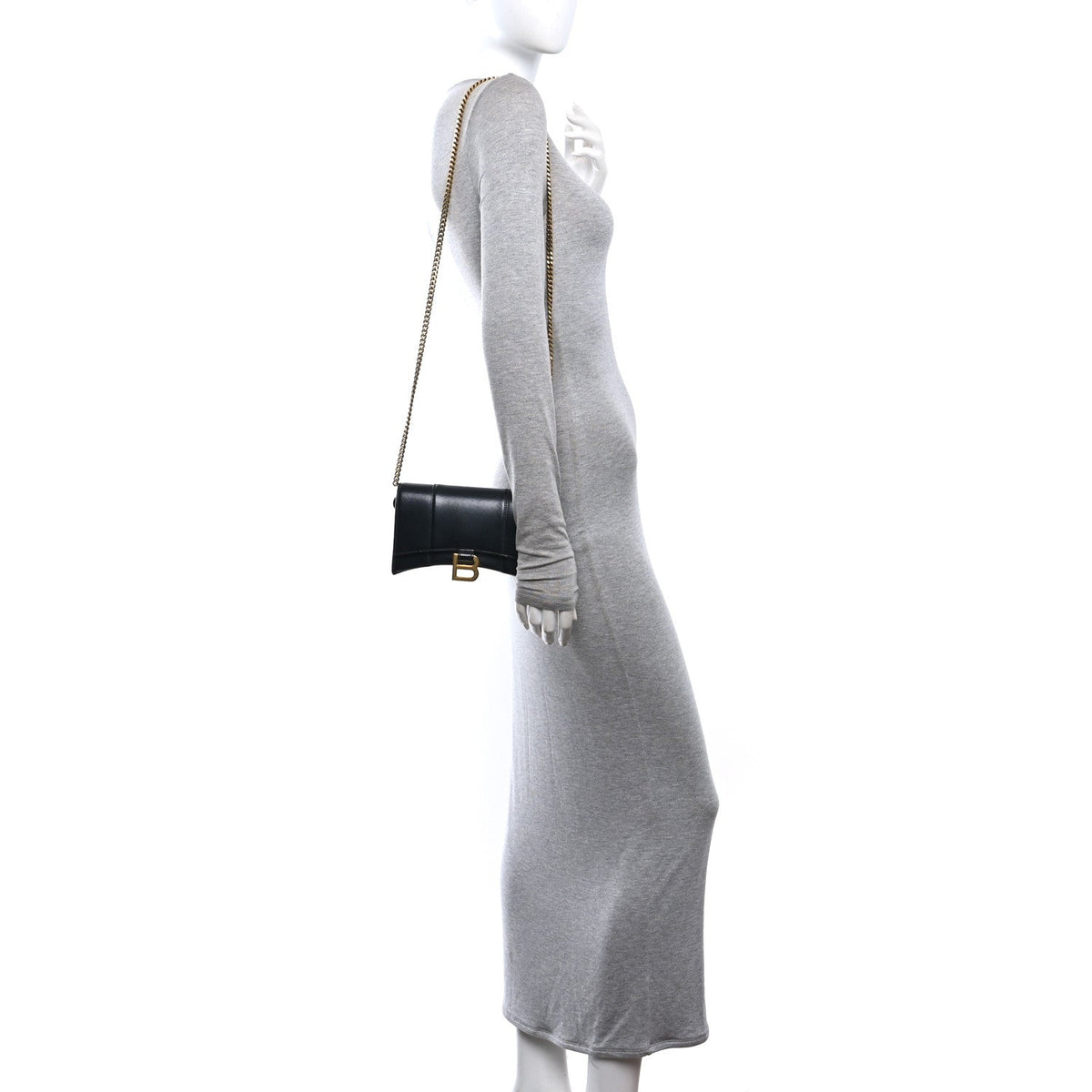 Shiny Box Calfskin Hourglass Chain Bag Black