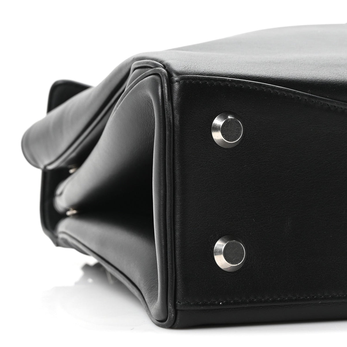 Natural Smooth Calfskin Medium Rodeo Top Handle Handbag Black